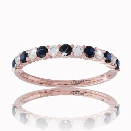 Diamantový prsteň s modrými zafírmi v červenom zlate 14K