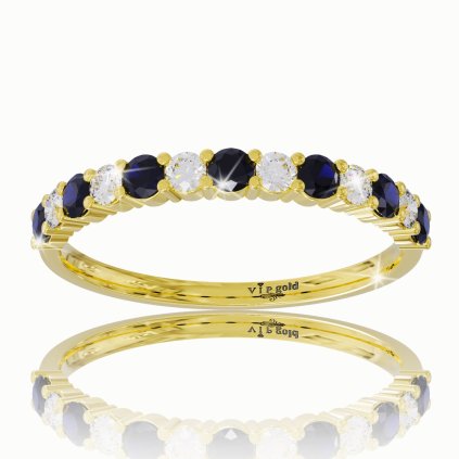 Diamantový prsteň s modrými zafírmi v žltom zlate 14K