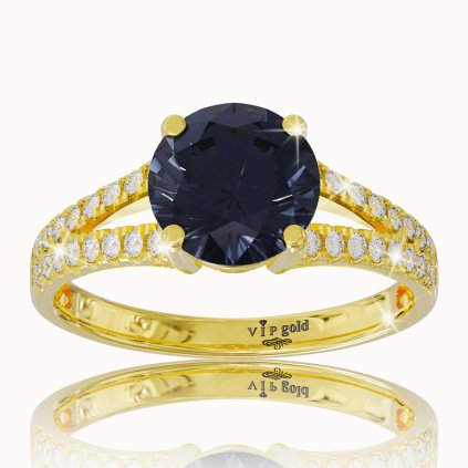 Diamantový prsteň s London blue topásom v žltom zlate 14K