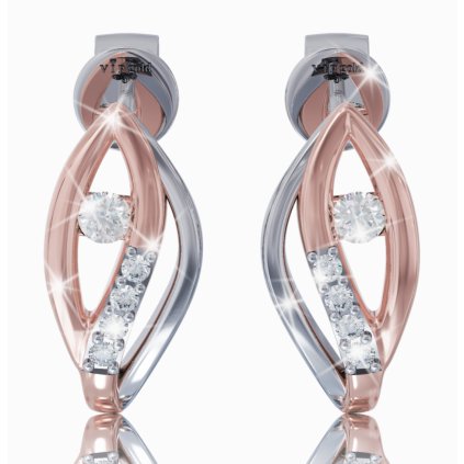 Elegantné napichovacie náušnice s diamantmi v kombinovanom 14K zlate