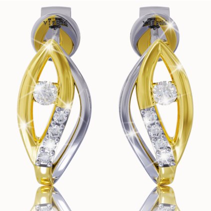 Elegantné napichovacie náušnice s diamantmi v bielo-žltom 14K zlate