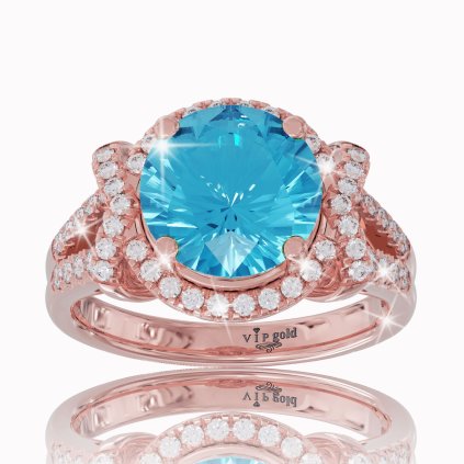 Unikátny diamantový prsteň s modrým topásom v červenom zlate 14K