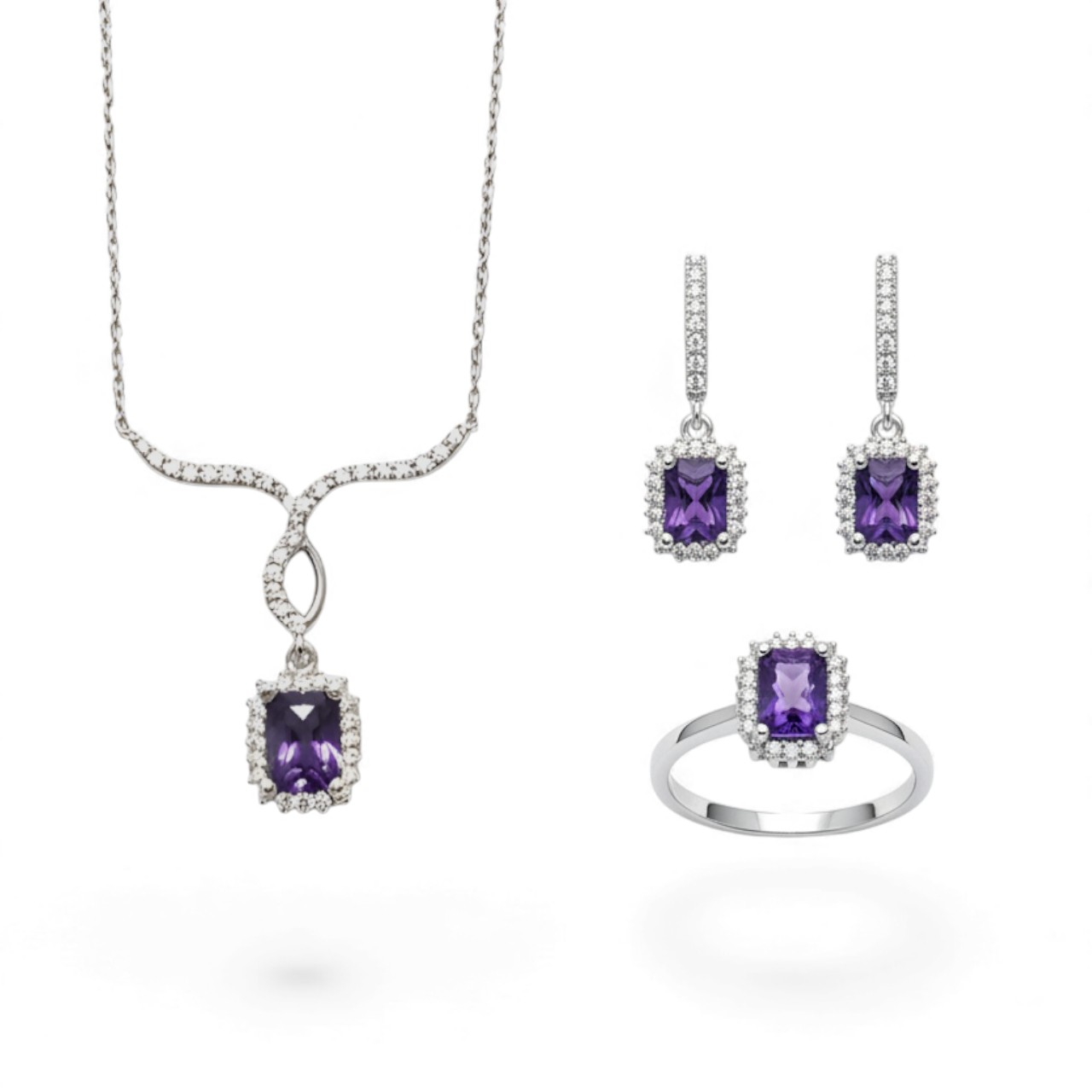 Prémiový dámsky set s fialovými zirkónmi v bielom zlate, 14K