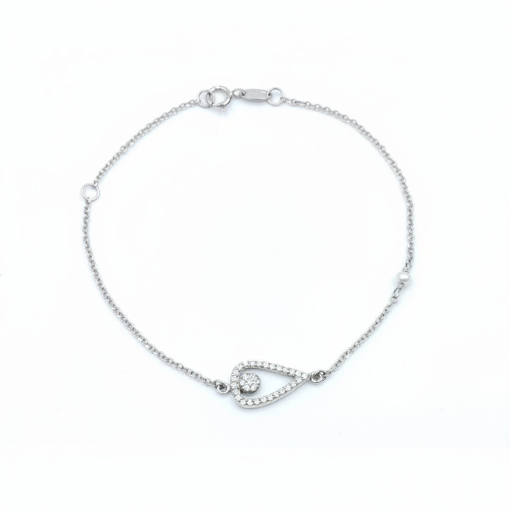 Elegantný náramok z bieleho zlata zdobený zirkónmi, 14K