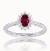 Prsteň s briliantmi a rubínom v bielom zlate 14K