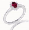 Prsteň s briliantmi a rubínom v bielom zlate 14K