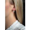 Flower pattern dangling earrings with zircons, 14K yellow gold