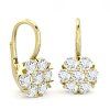 Flower pattern dangling earrings with zircons, 14K yellow gold