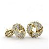 Earrings with an interwoven pattern with zircons in yellow gold, 14K