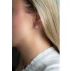 Flower pattern dangling earrings with zircons, 14K white gold