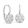 Flower pattern dangling earrings with zircons, 14K white gold