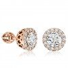 Women's stud earrings with zircons, 14K rose gold
