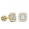 Square stud earrings with zircons, 14K yellow gold