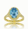 Prsteň s briliantmi a modrým topásom v žltom zlate R34670