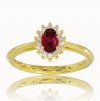 Prsteň s briliantmi a rubínom v žltom zlate 14k