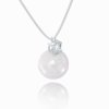Delicate necklace with pearl and zircon pendant made of 14K white gold