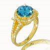 Zlatý prsteň s modrým a bielym topásom v žltom zlate R34416z-T