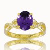 Zlatý prsteň s ametystom a bielymi zafírmi v žltom zlate R34410z-S