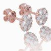 Diamond flower-shaped earrings in red gold, 14K