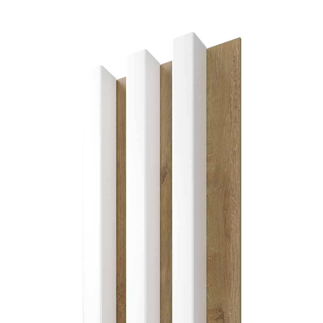 Dřevěná lamela LINEA SLIM 3 - bílá / dub 265x15x3 cm cena za balení