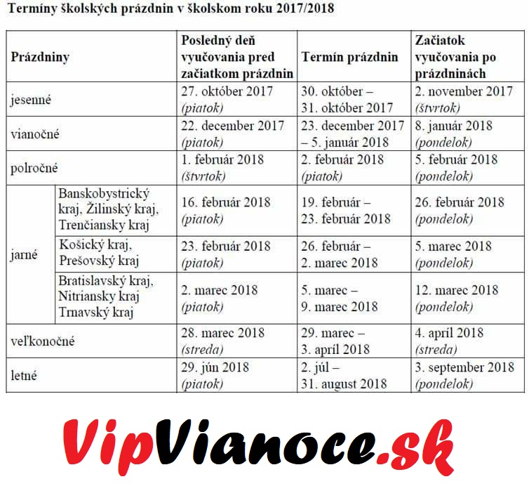 Termín školských prázdnin na školský rok 2017-2018