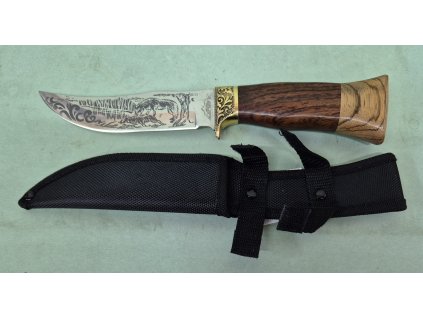 Poľovnícky nôž motív vlk 27/14cm + puzdro
