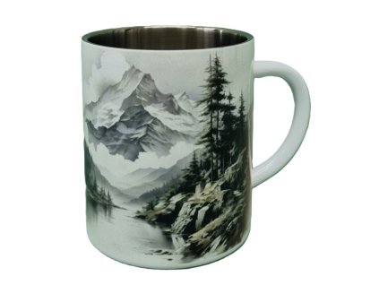 Biely termohrnček s motívom Hory 300ml