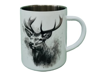 Biely termohrnček s motívom Jeleň 300ml