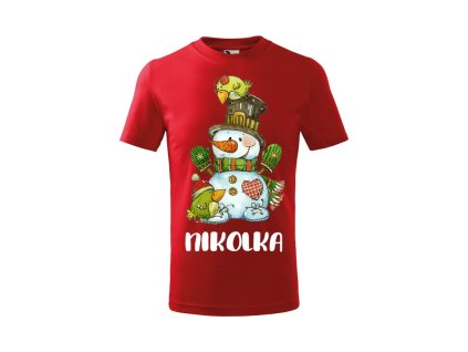 Tričko detské s vianočným motívom Snehuliak zelený
