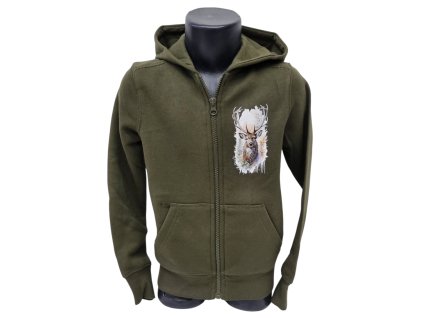 Detská mikina s kapucňou na zips motív Jeleň FJ6