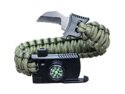 Paracord náramok s kompasom, píšťalkou a kresadlo