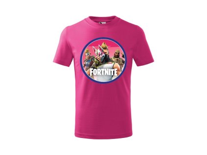 Tričko detské s motívom počítačovej hry Fortnite kruh ružový