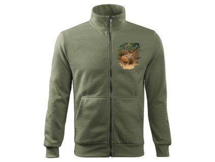 Mikina na zips s poľovníckym motívom Jeleň ručiaci FJ3