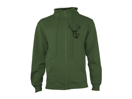 Mikina na zips s kapucňou s poľovníckym motívom Jeleň ČJ6