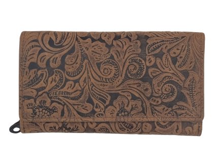 Dámska kožená peňaženka hnedá motív kvety 18/10cm