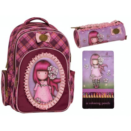 Santoro London set školská taška, farbičky a peračník Cherry Blossom/Gorjuss