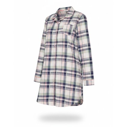 Hello Weekend - Dámska nočná košeľa károvaná modro-ružová