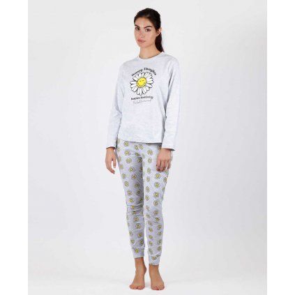 Smiley dámske pyžamo dlhé sivé