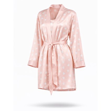 Valentine dámsky saténový župan so srdiečkami ružový