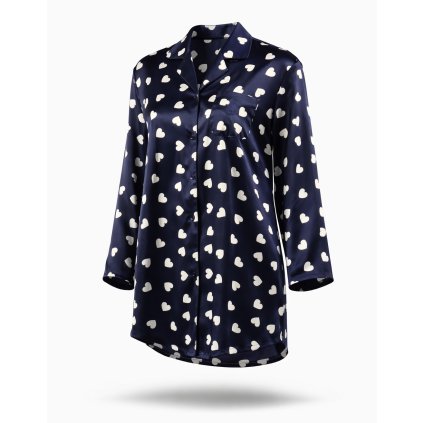 Valentine dámska saténová nočná košeľa modrá so srdiečkami