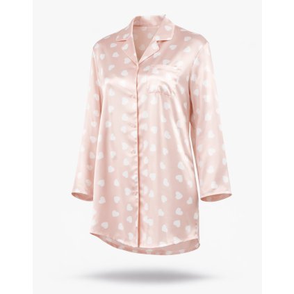 Valentine dámska saténová nočná košeľa ružová so srdiečkami