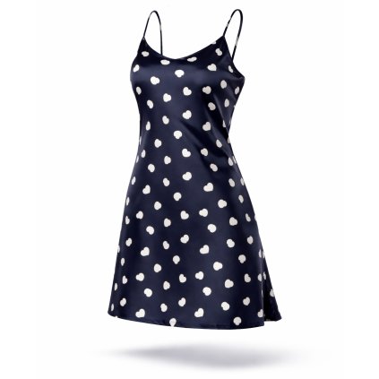 Valentine dámska saténová nočná košeľa modrá so srdiečkami