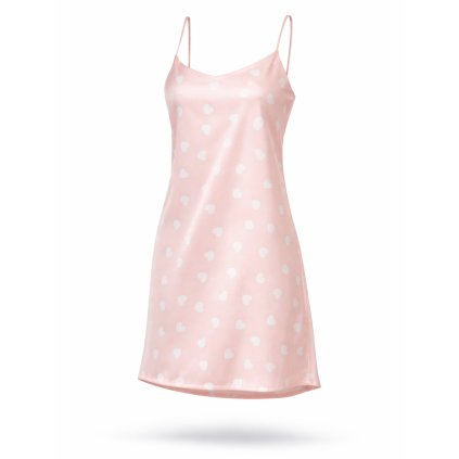 Valentine dámska saténová nočná košeľa ružová so srdiečkami1