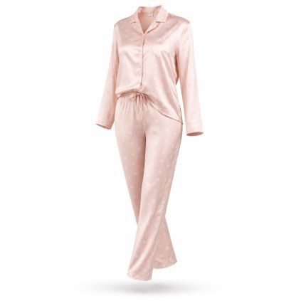Valentine dámske saténové pyžamo dlhé ružové so srdiečkami