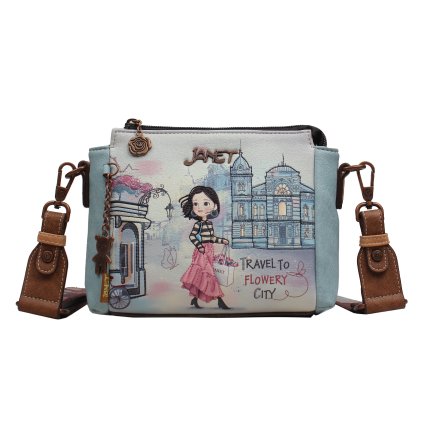Janet Denese crossbody kabelka so širokým popruhom Flower City
