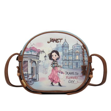 Janet Denese okrúhla crossbody kabelka Flower City