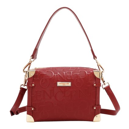 NICOLE LEE burgundy kabelka na plece s dlhým popruhom Embossed Elegance