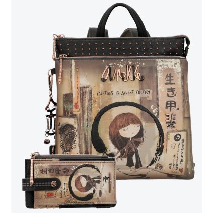 Anekke Shōen Brown set dámsky batoh + puzdro na karty