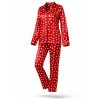 Valentine dámske saténové pyžamo dlhé červené so srdiečkami