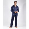 Satin Stripes - Pánske saténové pyžamo dlhé modré